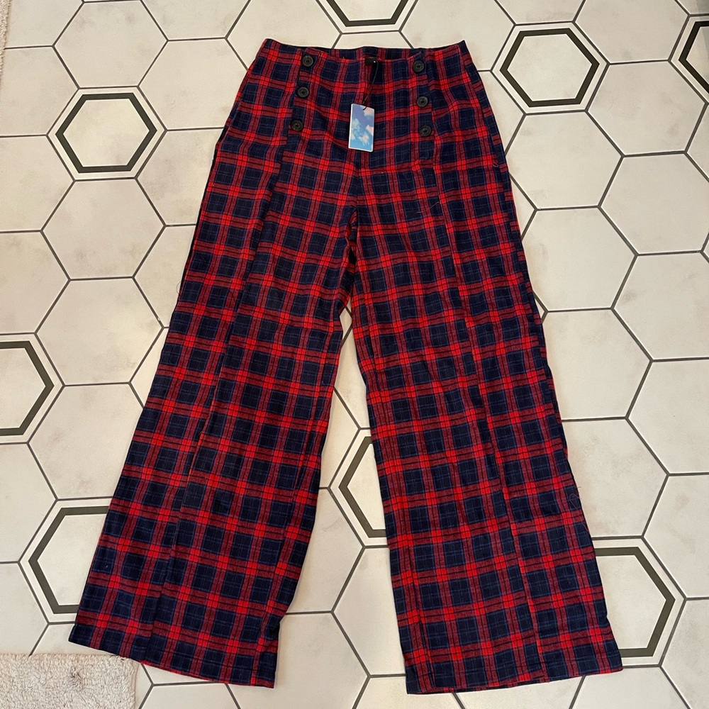Cider wide leg plaid pants